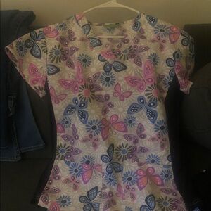 Colorful Butterfly Women’s print with pockets Scrub top